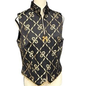 TAPP New York Black & Gold Embroidered Zip Vest Size Large Vintage 90s Glam
